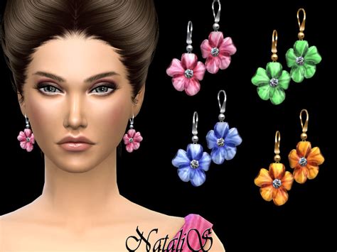 The Sims Resource Nataliscarved Flower Drop Earrings