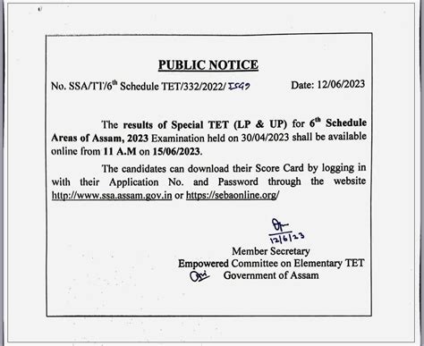 TET Result 2023 Check Assam 6th Schedule TET Result