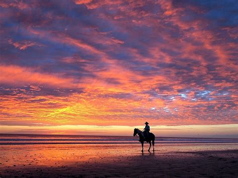 Free Download Cowboy Riding Horse Sunset Sky Bonito Beach Western