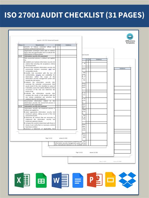 ISO27001 Internal Audit Checklist Premium Schablone
