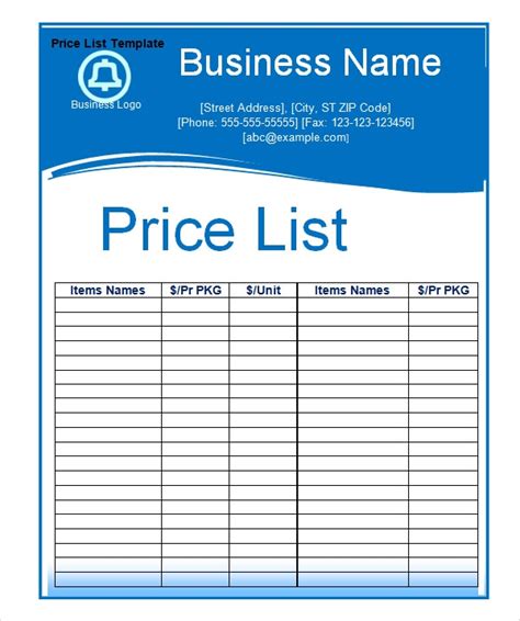 21 Free Printable Price List Templates In Ms Word Format Ed1