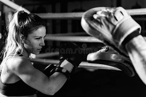 Woman On Boxing Training With Trainer Stock Photo Image Of Action