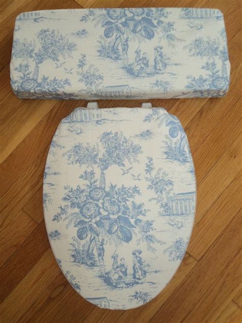 Toile Blue Ecru Ivory Toilet Seat And Tank Lid By Lovevanillarose French