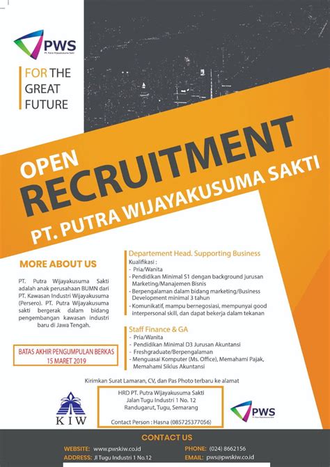 See actions taken by the people who manage and post content. Job Vacancy - PT Putra Wijayakusuma Sakti