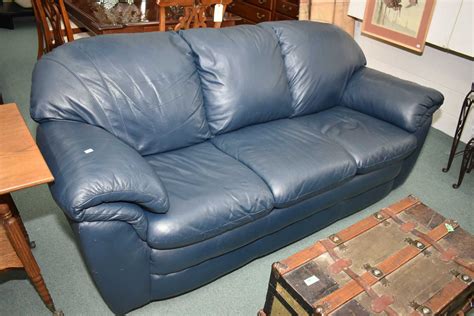 Full Size Dark Blue Leather Sofa Wards Auctions