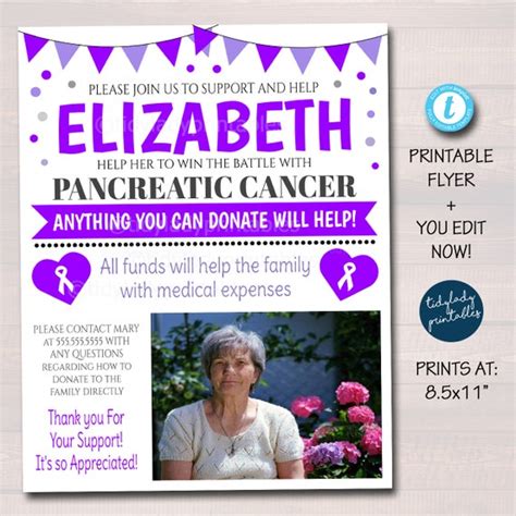 Pancreatic Cancer Benefit Fundraiser Flyer Printable Purple Charity