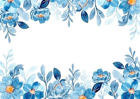 Premium Vector Blue Floral Frame With Watercolor Floral Background