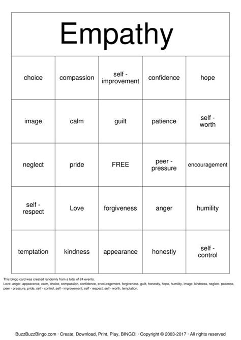 Empathy Bingo Cards To Download Print And Customize