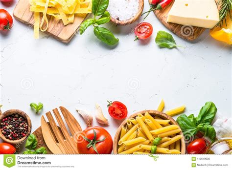 Food Cooking Ingredients Background On White Top View Stock Photo