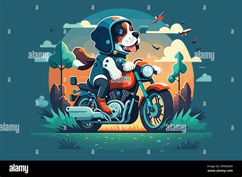 Dog Riding A Motorcycle Vector Illustration Stock Vector Image And Art