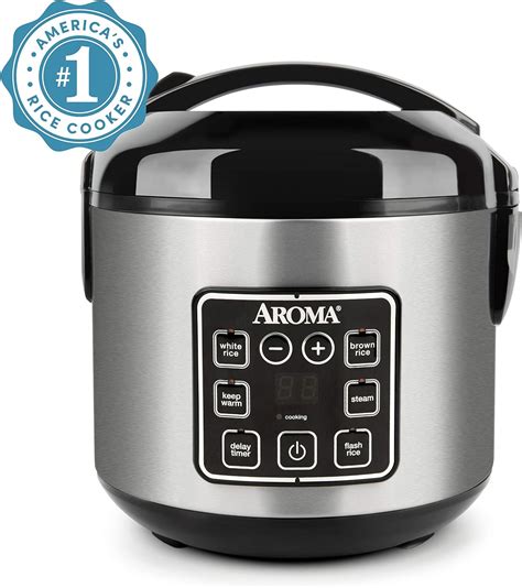 New Aroma 8 Cup Cooked Digital Rice Cooker And Food Steamer Stainless