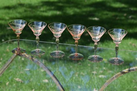 vintage etched pink liquor ~ cocktail glasses set of 6 after dinner drink wine ~ liquor