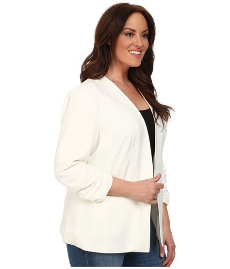 Dkny Plus Size Open Front Ruched Sleeve Blazer In White Ivory Lyst
