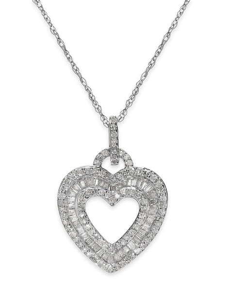 Macys Diamond Layered Heart Pendant Necklace In Sterling Silver 12