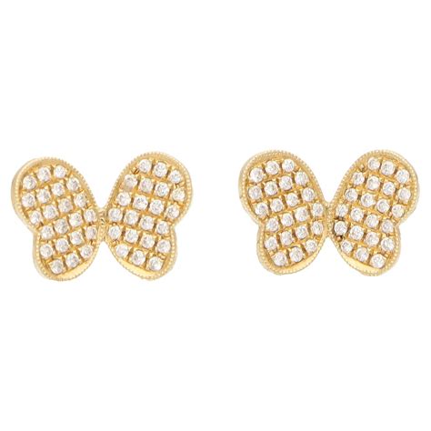 Diamond Gold Butterfly Stud Earrings At 1stDibs