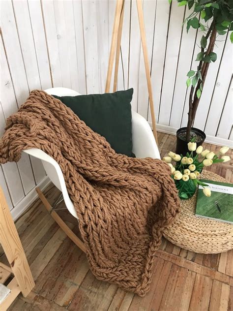 Beige Chunky Knit Blanket Giant Knitted Blanket Large Bulky Etsy