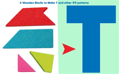 Wooden Tangram T Puzzle 4 Pieces With 100 Solutions Toys Of Wood Oxford