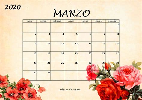 Plantilla Marzo 2020 Bonito Con Flores En 2020 Calendario De Marzo