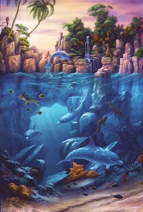 Lagoon Tropical Seascape And Under The Sea Painting By Artist David