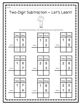 Subtracting two digit numbers no regroup. Two-Digit Subtraction Beginner's Packet (With and Without Regrouping)