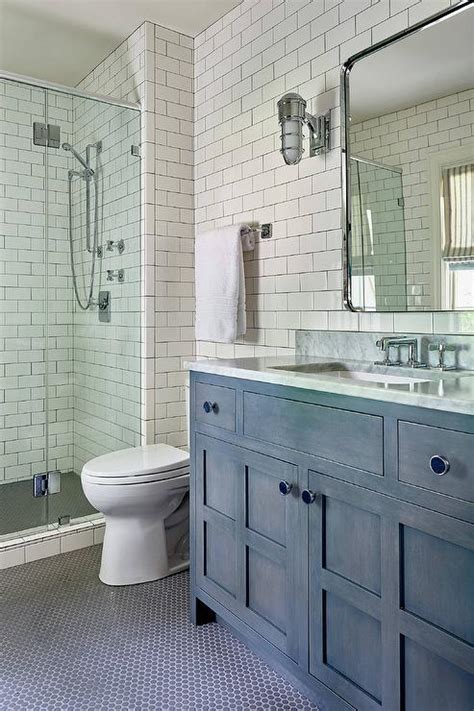800 x 1120 jpeg 140 кб. Gray Penny Tile Bath Floor with Blue Wood Washstand ...