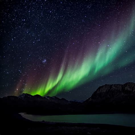 Download Wallpaper 2780x2780 Northern Lights Starry Sky Mountains