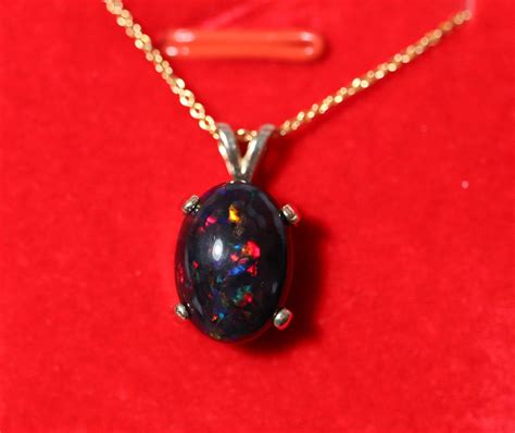 Black Opal Necklace Opal Pendant Large Opal Pendant Black Fire Opal