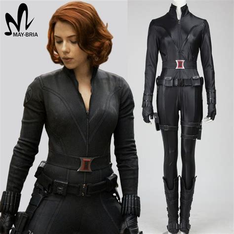 Avengers Black Widow Costume Halloween Superhero Black Widow Cosplay Leather Jumpsuit Cosplay
