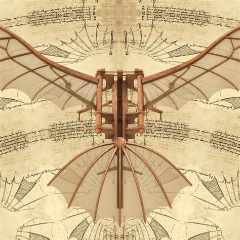 Leonardo Da Vinci Flying Machine Under Parchment Art