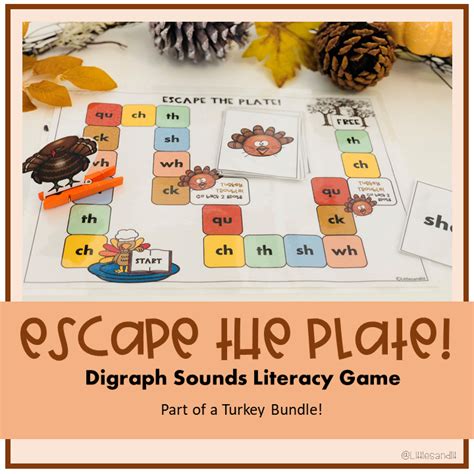 escape the plate digraph sounds literacy board game literacy games thanksgiving literacy