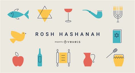 Rosh Hashanah Flat Elements Vector Download