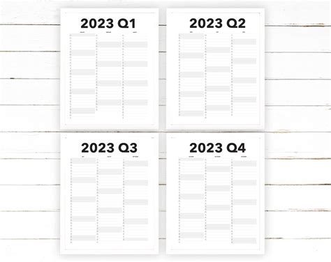 Calendrier Trimestriel 2023 Imprimable Blank Dated Quarterly Etsy France