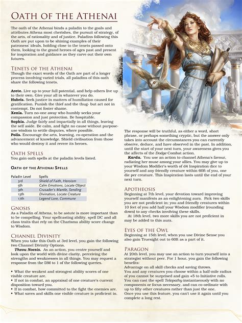 [5e] [paladin Subclass] Oath Of The Athenai 2 0 Dnd Paladin Dungeons And Dragons Game Paladin