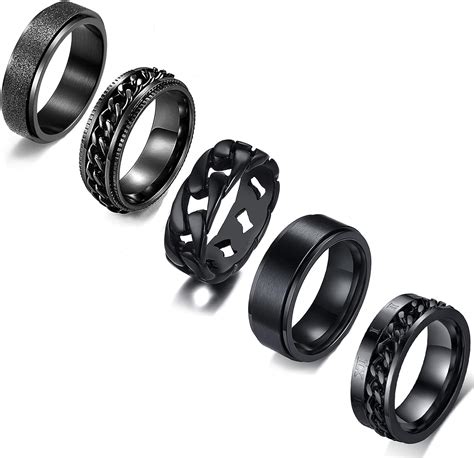 Jewdreamer 5pcs Stainless Steel Fidget Spinner Rings For Men Women