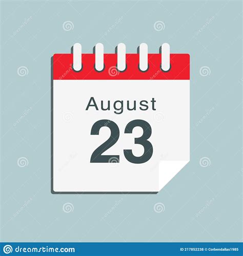 Icon Day Date 23 August Template Calendar Page Stock Vector
