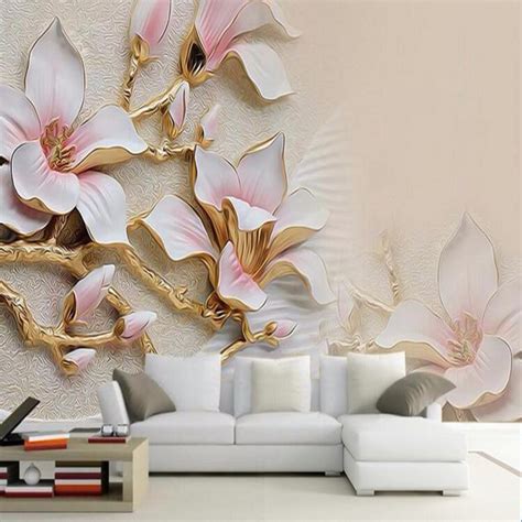 3d Wallpaper Hd Embossed Magnolia Flowers Photo Mural Living Room Home