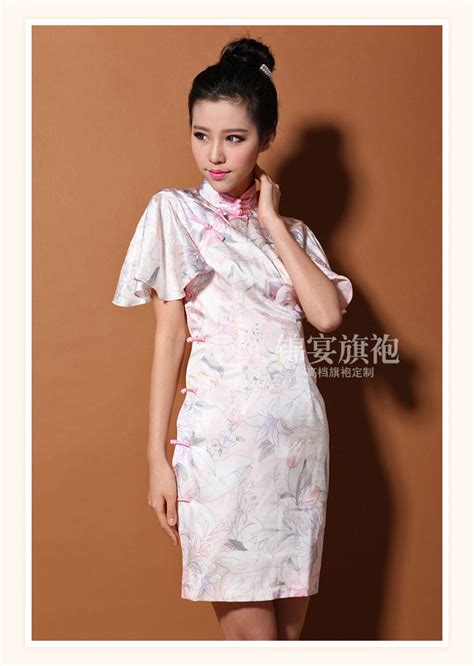 Custom Made Pink Lotus Silk Cheongsam Qipao Dress Qipao Cheongsam Dresses Women