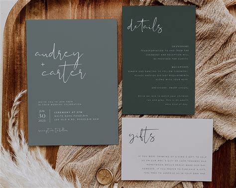 Modern Minimal Wedding Invitation Template Set Printable Rust Etsy