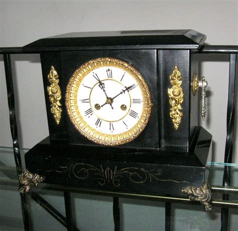 Antique Waterbury 8 Day Bell Chime Mantle Clock Works Fine W Key