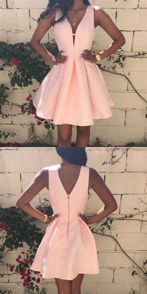 Charming Short Pink Homecoming Dress Ruched With Deep V Neck Sleeveless
