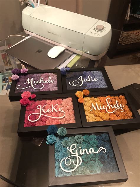 Ombré roses in shadow box with personalized vinyl names. Diy Shadow Box