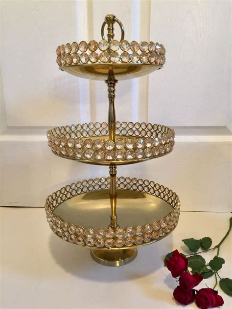 Vintage Three Tier Brass Cake Display Stand Etsy Cake Stand Display