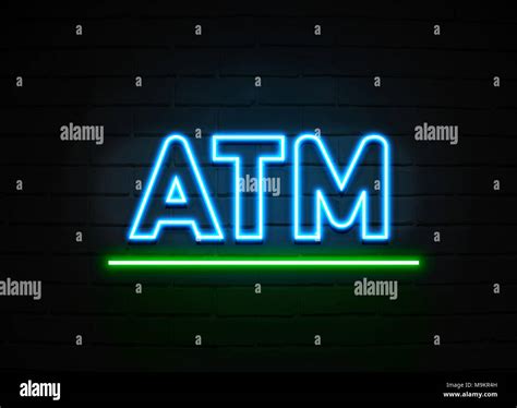 Atm Neon Sign Glowing Neon Sign On Brickwall Wall 3d Rendered