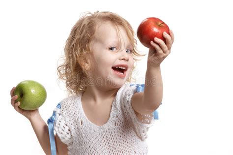 Pretty Little Girl Holding An Apple Stock Photo Image Of Happy Black