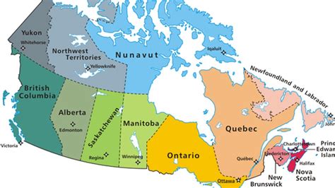 A Map Of Canada With Provinces And Capitals