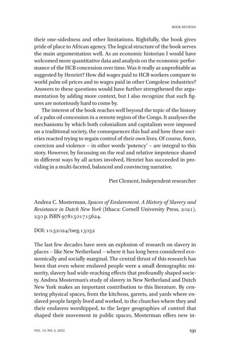 Pdf Andrea C Mosterman Spaces Of Enslavement A History Of Slavery