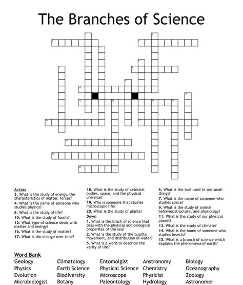Branches Of Science Crossword Puzzle Wordmint