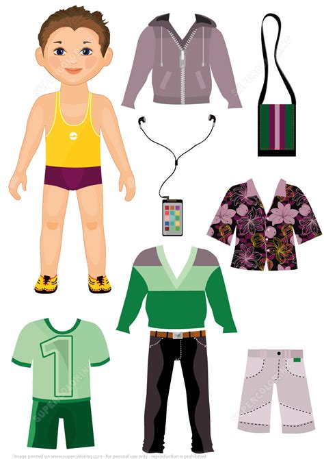 Trendy Boy Paper Doll With A Set Of Fashionable Clothes Free