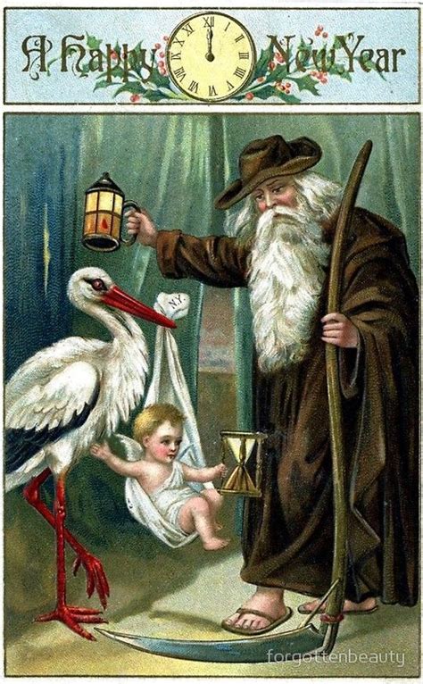 Victorian New Year Father Time And Baby New Year Greetings Vintage