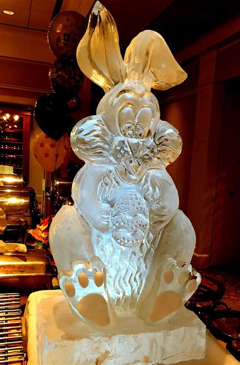 Full Ice Block Easter Bunny Ice Sculpture For A Childrens Event